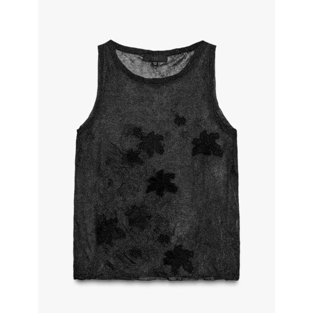 ZARA- Semi-sheer structured knit‎ top size M